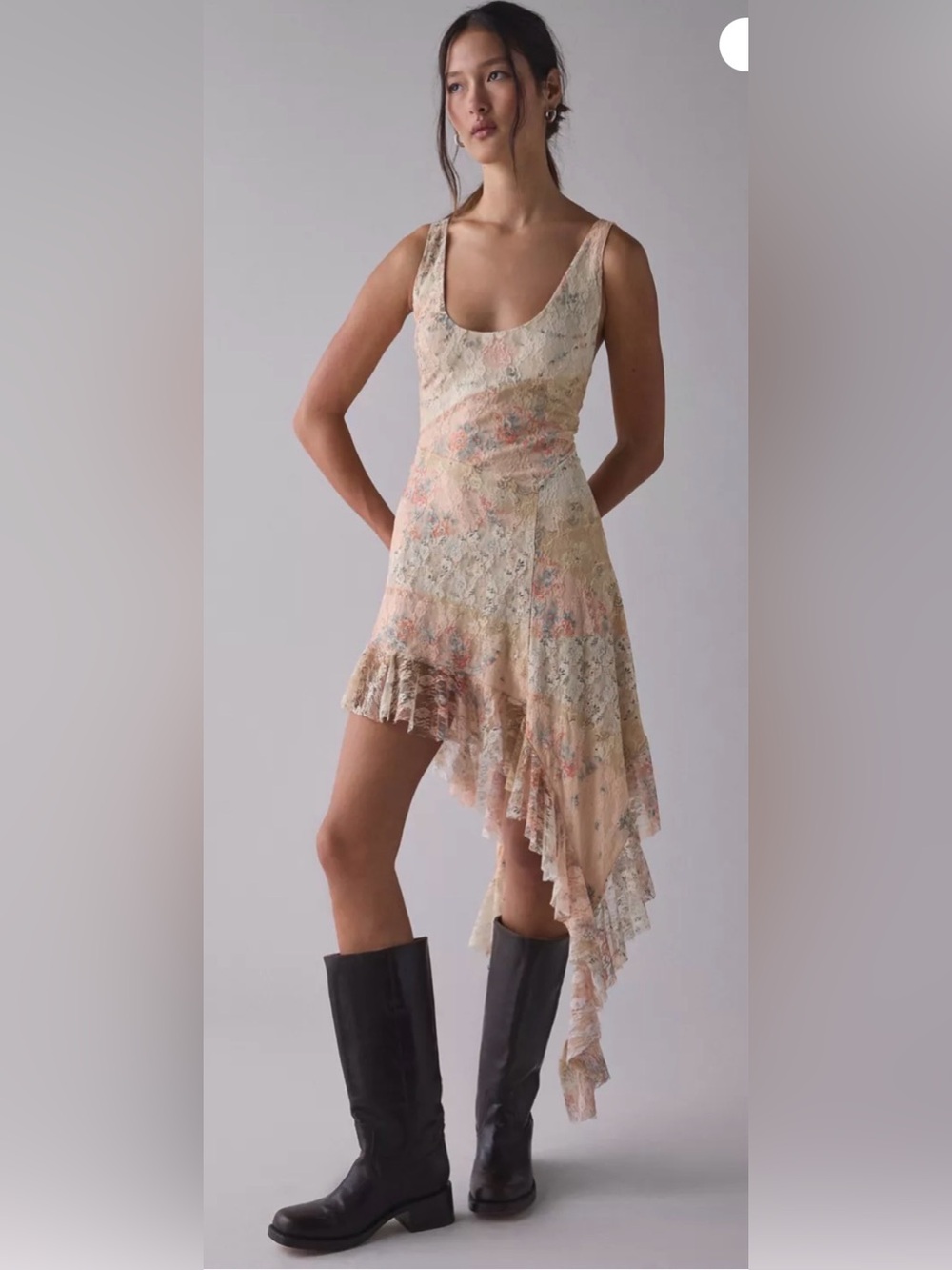 Urban Outfitters Cream Lace Asymmetrical Dress with Pastel Floral